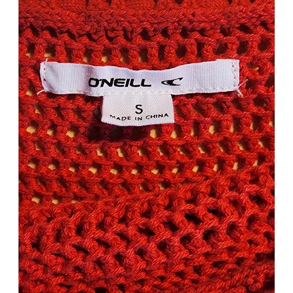 Crocheted red cropped short sleeve top O'NEILL size small boho - Picture 3 of 5